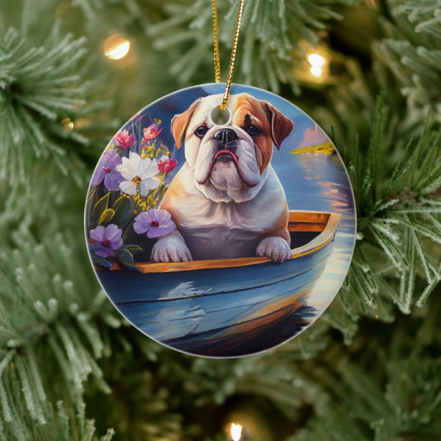 English Bulldog auf einem Paddel: Ein Landschaftli Keramik Ornament (Baum)