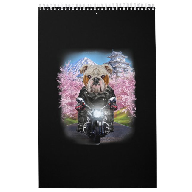 English Bulldog auf Motorrad Tour Japanisch Sakura Kalender (Titelbild)