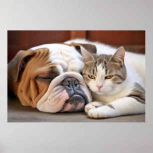 English Bulldog Cat Pet Animal Beauty Warme Cuddle Poster