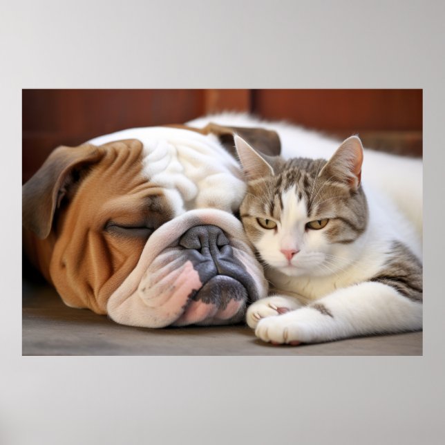 English Bulldog Cat Pet Animal Beauty Warme Cuddle Poster (Vorne)
