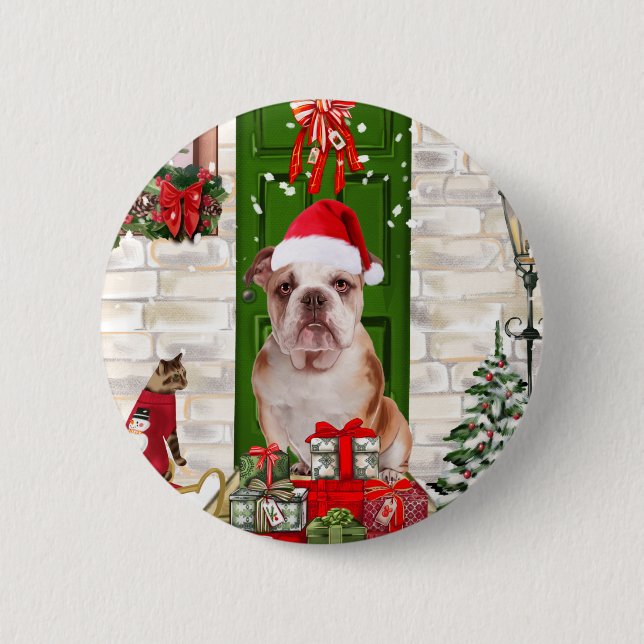 English Bulldog Christmas Button (Vorderseite)