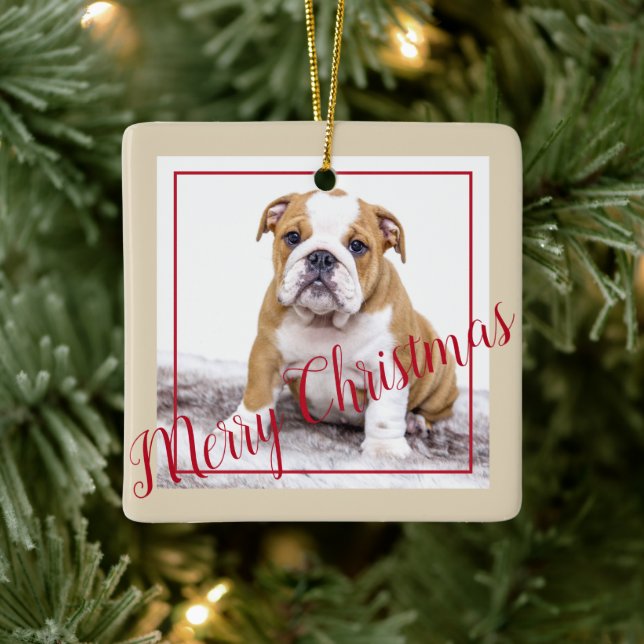 English Bulldog Christmas Custom Holiday Foto Keramikornament (Baum)