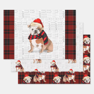 English Bulldog Christmas Dog und Kariert Geschenkpapier Set