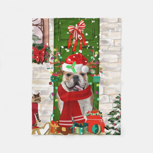English Bulldog Christmas Fleecedecke (Vorderseite)