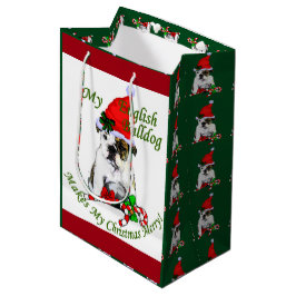 English Bulldog Christmas froh Mittlere Geschenktüte