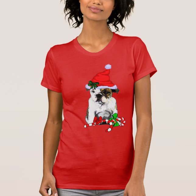 English Bulldog Christmas froh T-Shirt (Vorderseite)