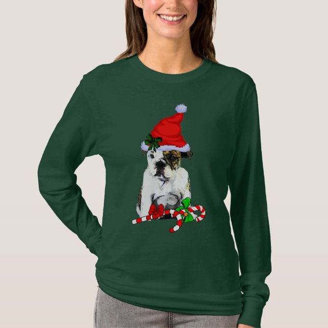 English Bulldog Christmas froh T-Shirt (Vorderseite)