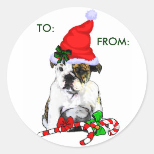 English Bulldog Christmas Geschenke Runder Aufkleber
