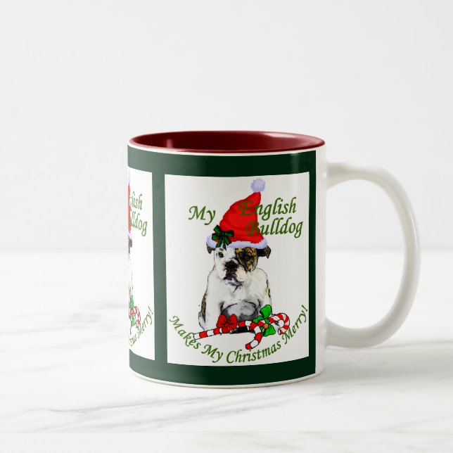 English Bulldog Christmas Geschenke Zweifarbige Tasse (Rechts)
