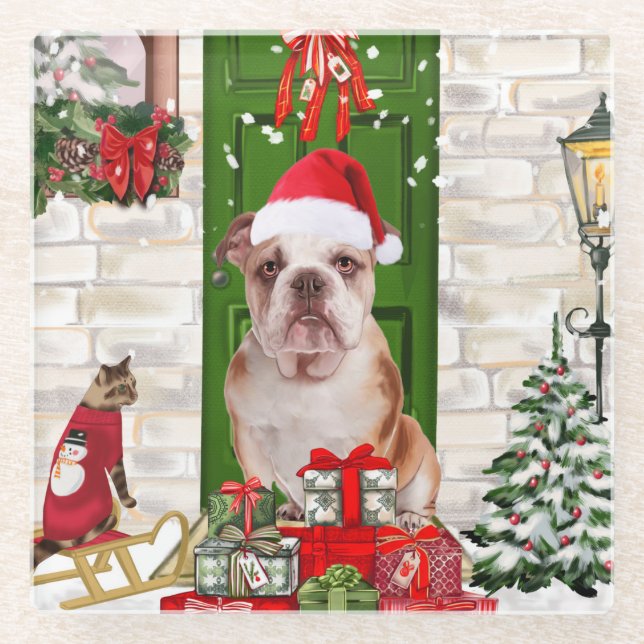 English Bulldog Christmas Glasuntersetzer (Vorderseite)