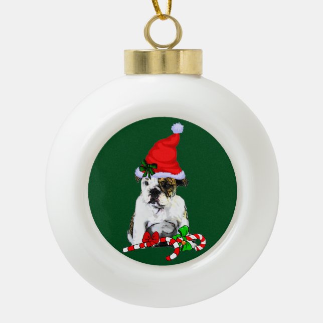 English Bulldog Christmas Keramik Kugel-Ornament (Vorderseite)