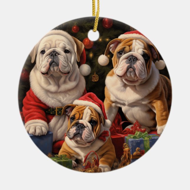 English Bulldog Christmas Keramik Ornament (Vorne)