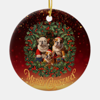English Bulldog Christmas Keramik Ornament