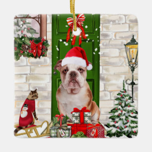 English Bulldog Christmas Keramikornament