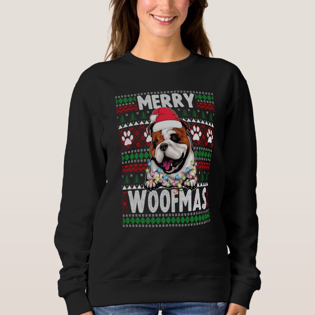 English Bulldog Christmas Lights Hund Xmas Pajama Sweatshirt (Vorderseite)