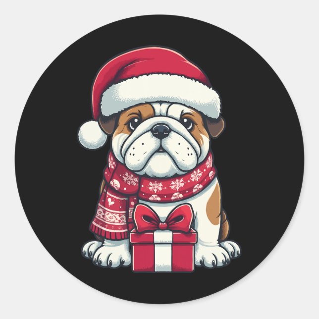 English Bulldog Christmas Niedlich Santa Pet für A Runder Aufkleber (Vorderseite)