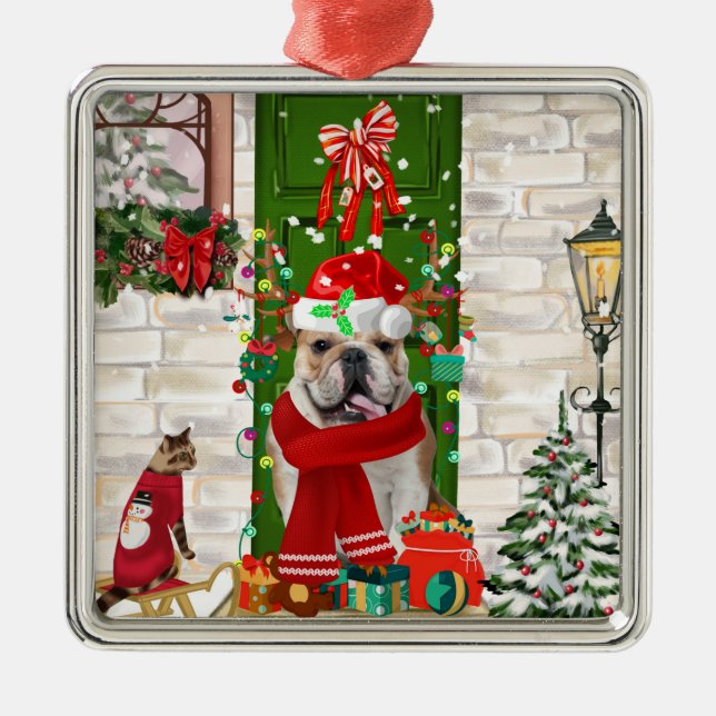 English Bulldog Christmas Ornament Aus Metall (Vorne)