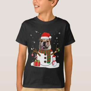 English Bulldog Christmas Pajama Snowman Dog Lover T-Shirt