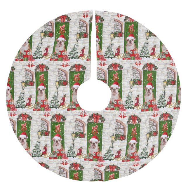 English Bulldog Christmas Polyester Weihnachtsbaumdecke (Vorderseite)