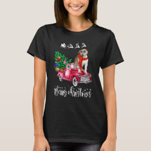 English Bulldog Christmas Ride Red Truck T-Shirt