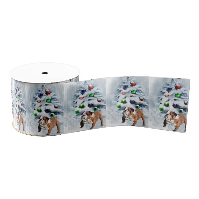 English Bulldog Christmas Ripsband (Spule)