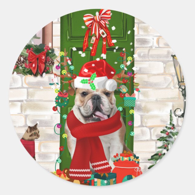 English Bulldog Christmas Runder Aufkleber (Vorderseite)