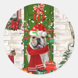English Bulldog Christmas Runder Aufkleber