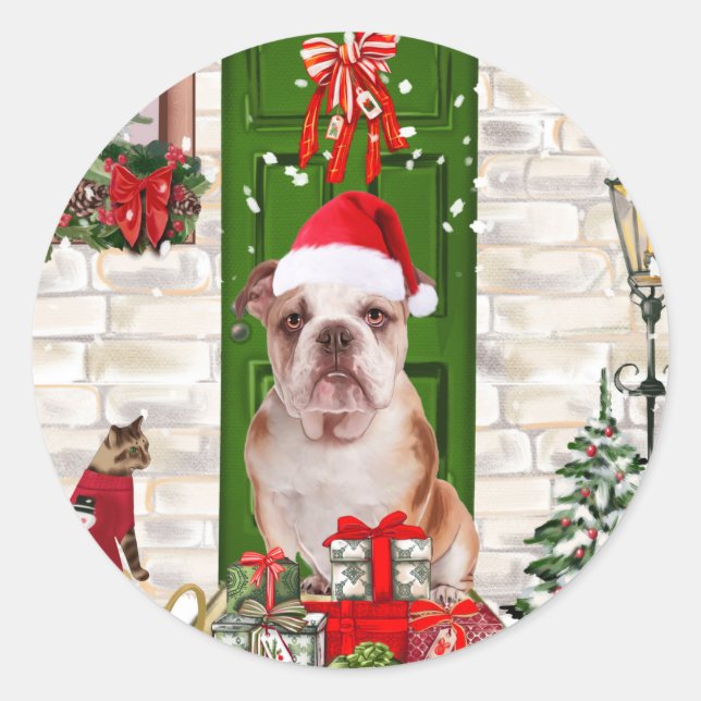 English Bulldog Christmas Runder Aufkleber (Vorderseite)