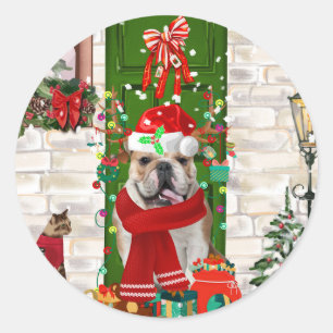 English Bulldog Christmas Runder Aufkleber