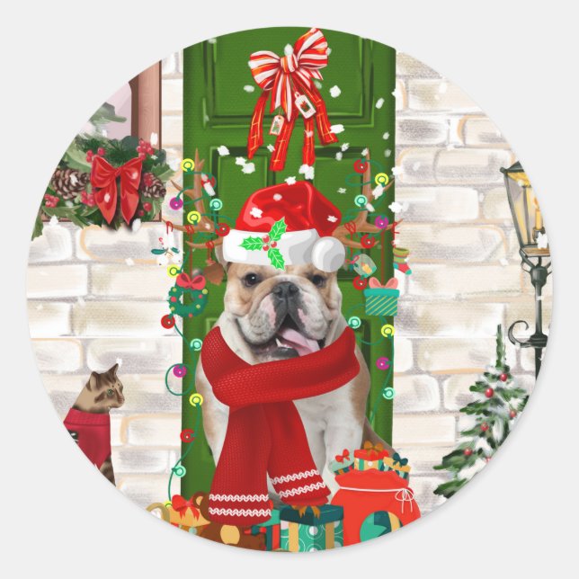 English Bulldog Christmas Runder Aufkleber (Vorderseite)