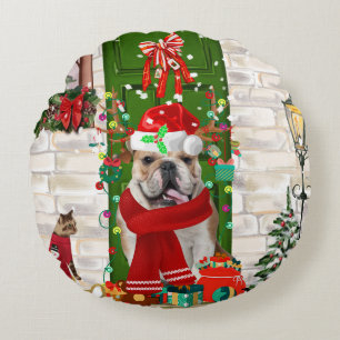 English Bulldog Christmas Rundes Kissen