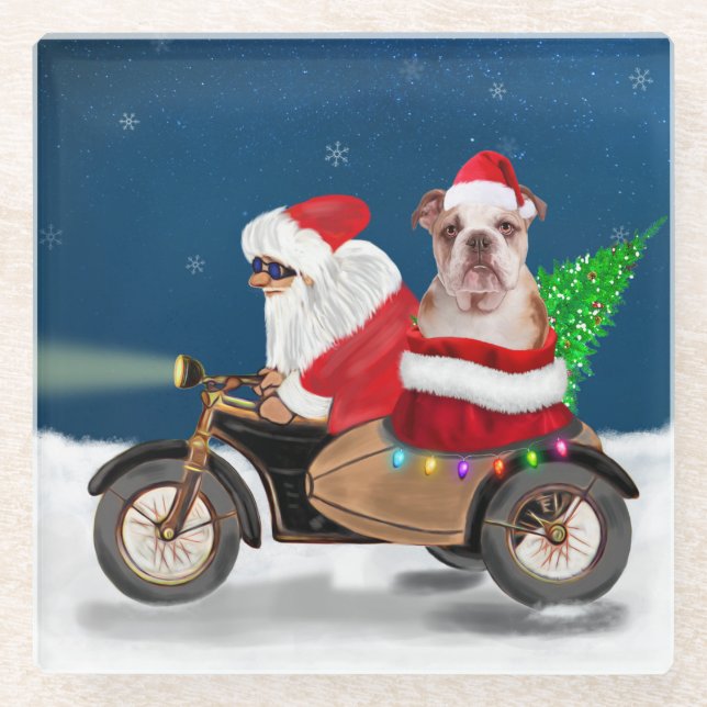 English Bulldog Christmas Santa Claus Glasuntersetzer (Vorderseite)