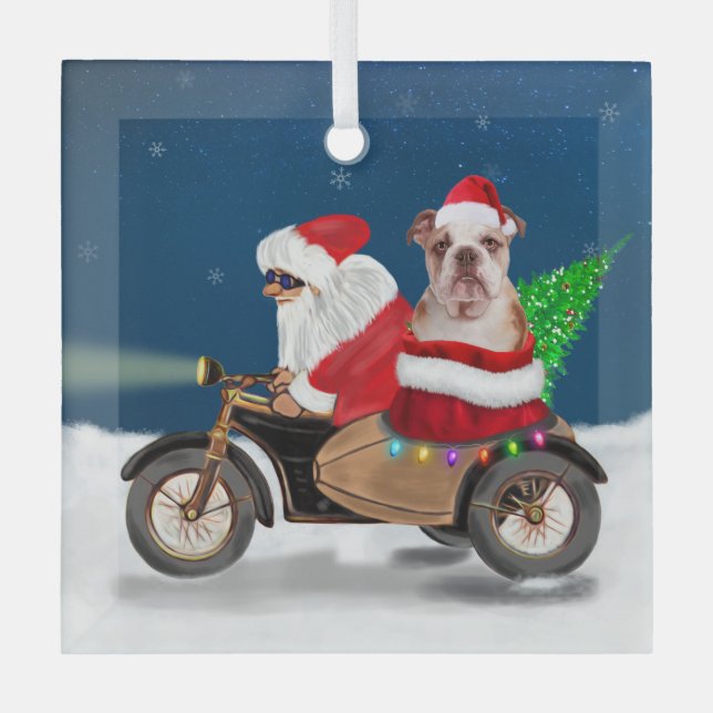 English Bulldog Christmas Santa Claus Ornament Aus Glas (Vorderseite)