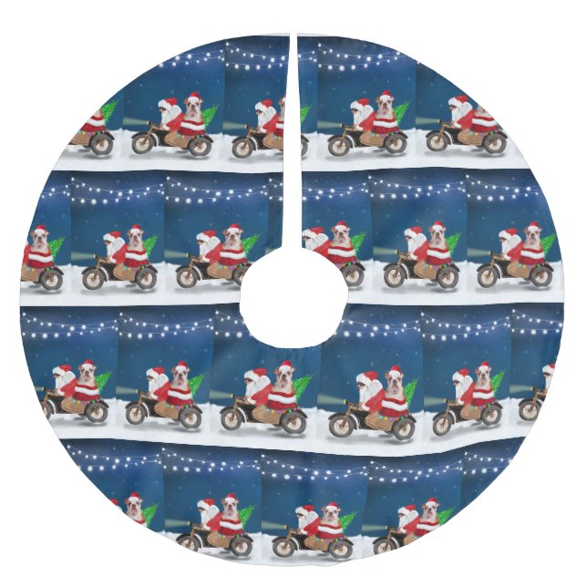 English Bulldog Christmas Santa Claus Polyester Weihnachtsbaumdecke (Vorderseite)