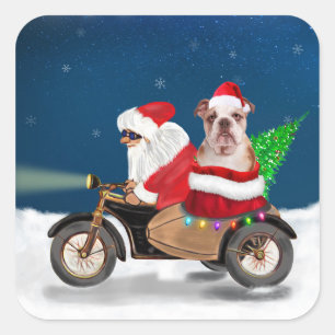 English Bulldog Christmas Santa Claus Quadratischer Aufkleber