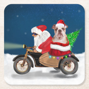 English Bulldog Christmas Santa Claus Rechteckiger Pappuntersetzer