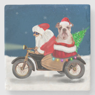 English Bulldog Christmas Santa Claus Steinuntersetzer