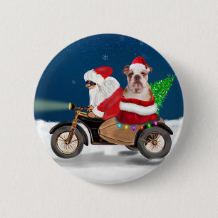 English Bulldog Christmas Santa Claus T Button