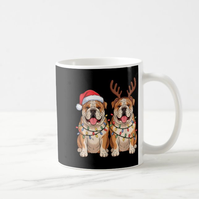 English Bulldog Christmas Santa Hat Reindeer Light Kaffeetasse (Rechts)