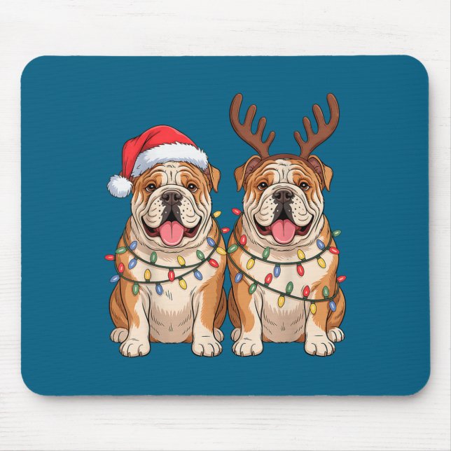 English Bulldog Christmas Santa Hat Reindeer Light Mousepad (Vorne)