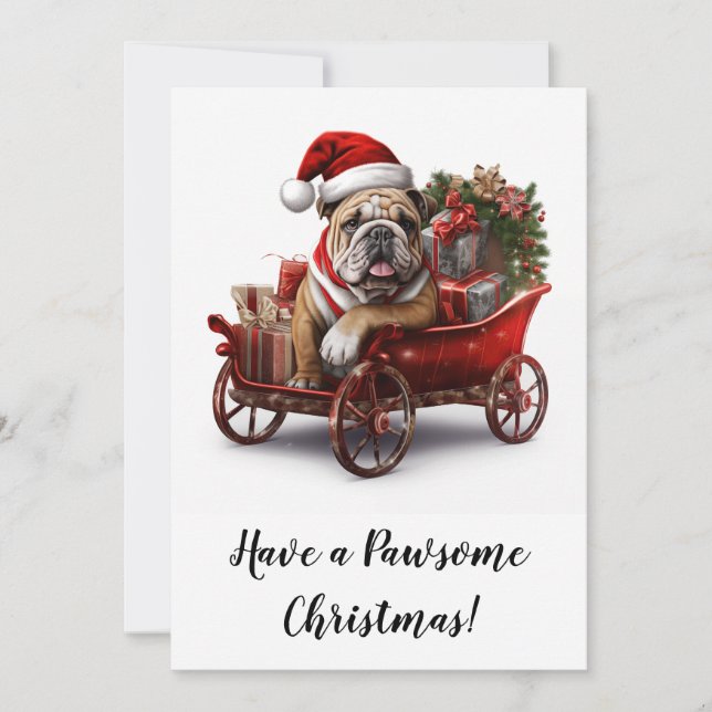 English Bulldog Christmas Santa Sleigh Feiertagskarte (Vorderseite)