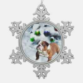 English Bulldog Christmas Schneeflocken Zinn-Ornament