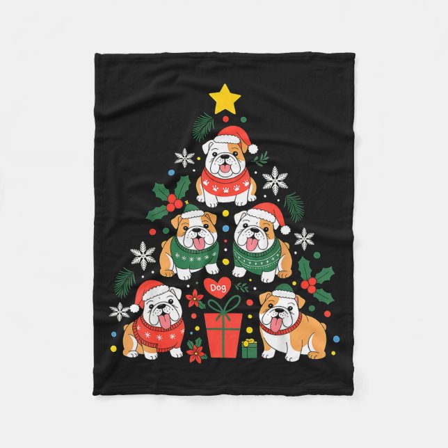 English Bulldog Christmas Tree Dog Lover Women Men Fleecedecke (Vorderseite)