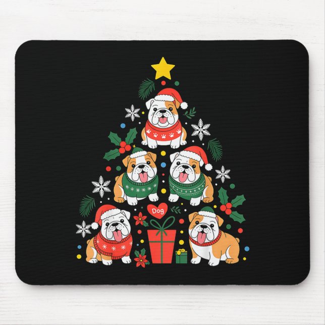 English Bulldog Christmas Tree Dog Lover Women Men Mousepad (Vorne)