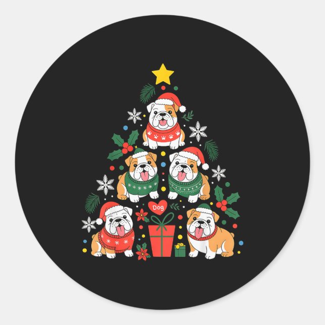 English Bulldog Christmas Tree Dog Lover Women Men Runder Aufkleber (Vorderseite)