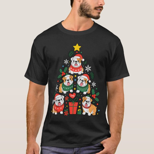 English Bulldog Christmas Tree Dog Lover Women Men T-Shirt (Vorderseite)