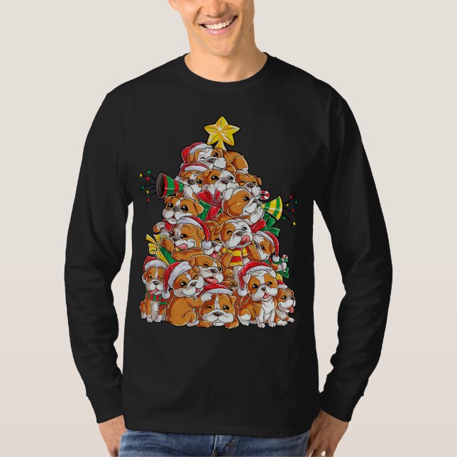 English Bulldog Christmas Tree Dog Santa Xmas Boys T-Shirt (Vorderseite)
