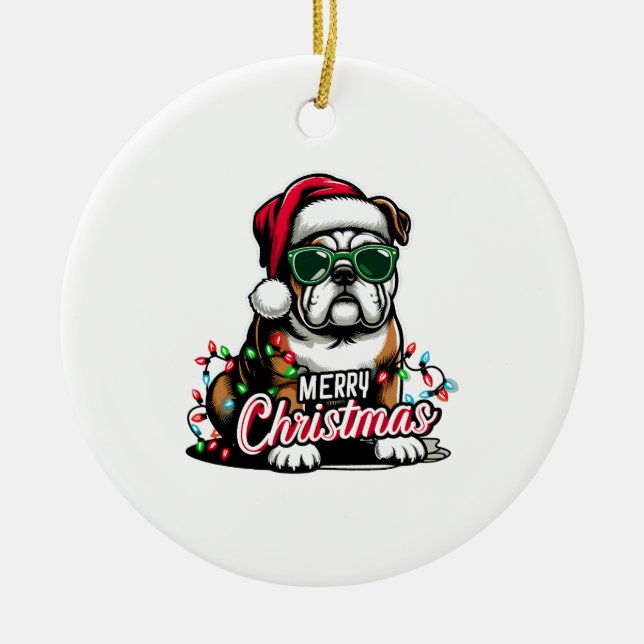 English Bulldog Christmas Tree Lights Santa Dog Keramik Ornament (Vorne)