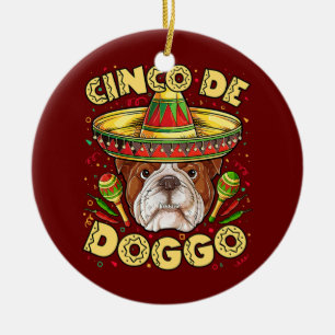 English Bulldog Cinco de Doggo Mayo Mexican Keramik Ornament