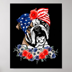 English Bulldog Dog American Flag Patriotic 4. Poster